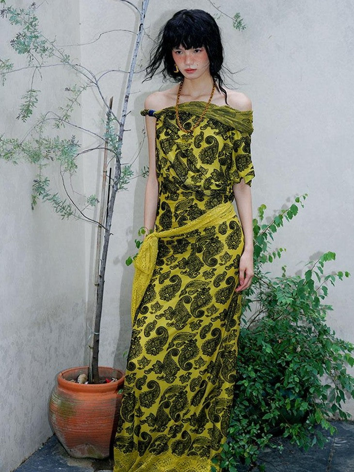 badtaste Vintage Paisley Multiway Structured Western Women's Strapless Maxi Dresses