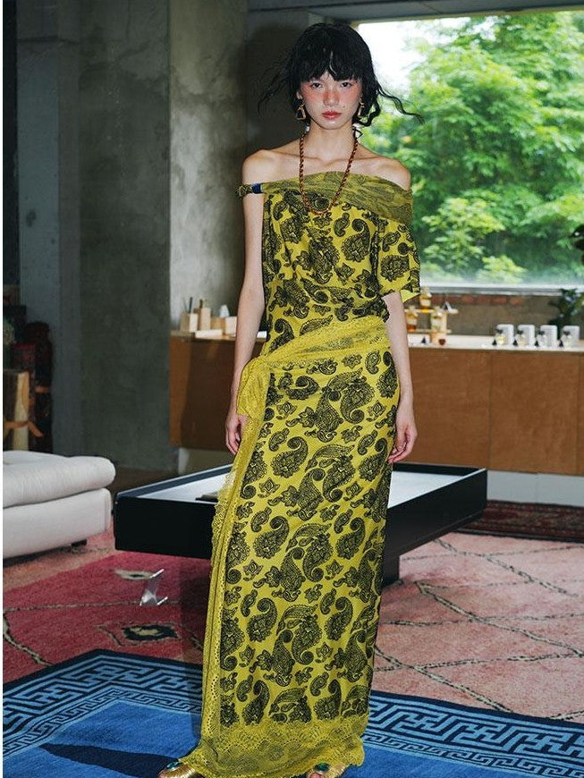 badtaste Vintage Paisley Multiway Structured Western Women's Strapless Maxi Dresses