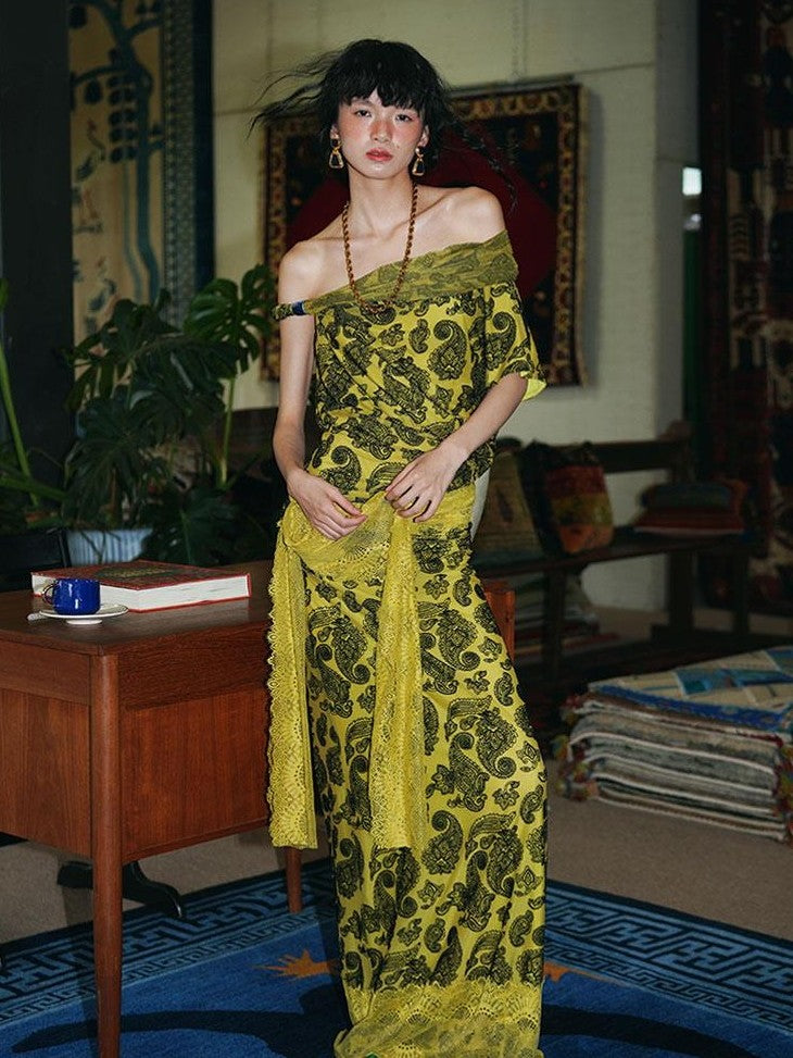 badtaste Vintage Paisley Multiway Structured Western Women's Strapless Maxi Dresses