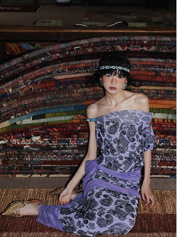 badtaste Vintage Paisley Multiway Structured Western Women's Strapless Maxi Dresses
