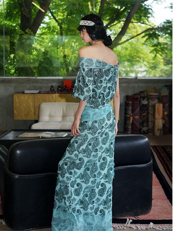 badtaste Vintage Paisley Multiway Structured Western Women's Strapless Maxi Dresses