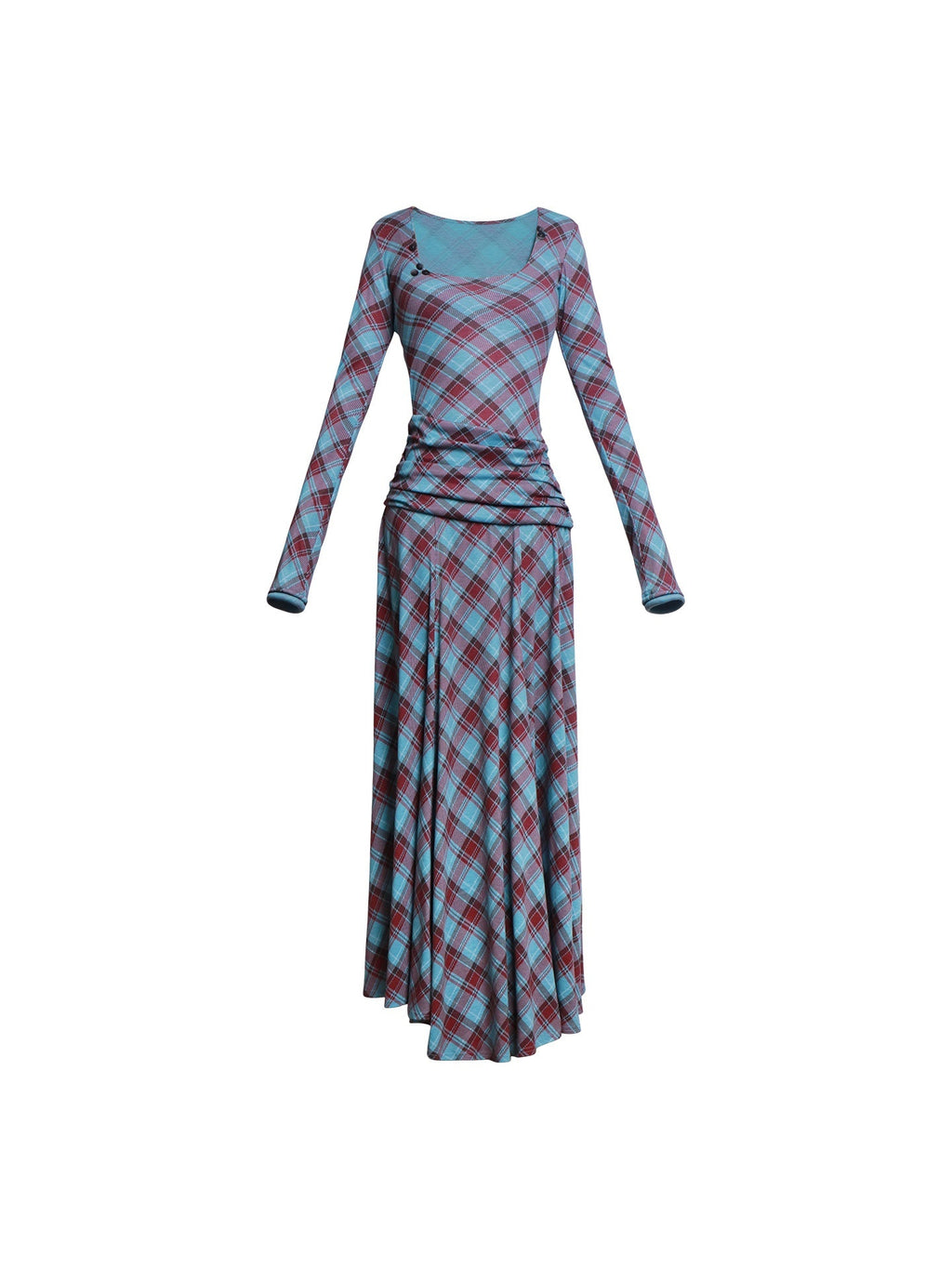 badtaste_Vintage_Plaid_Asymmetric_Slim_Square_Neck_Women's_Lyocell_Casual_Maxi_Dresses_972429712277_MISSTT