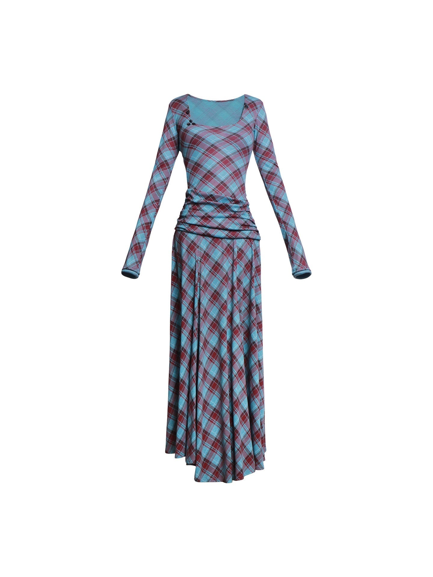 badtaste_Vintage_Plaid_Asymmetric_Slim_Square_Neck_Women's_Lyocell_Casual_Maxi_Dresses_972429712277_MISSTT