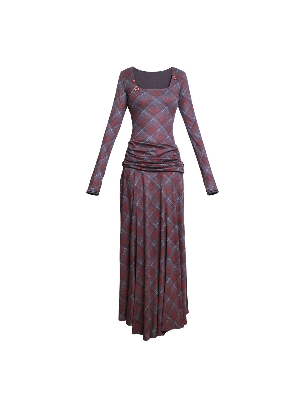 badtaste_Vintage_Plaid_Asymmetric_Slim_Square_Neck_Women's_Lyocell_Casual_Maxi_Dresses_972429712277_MISSTT