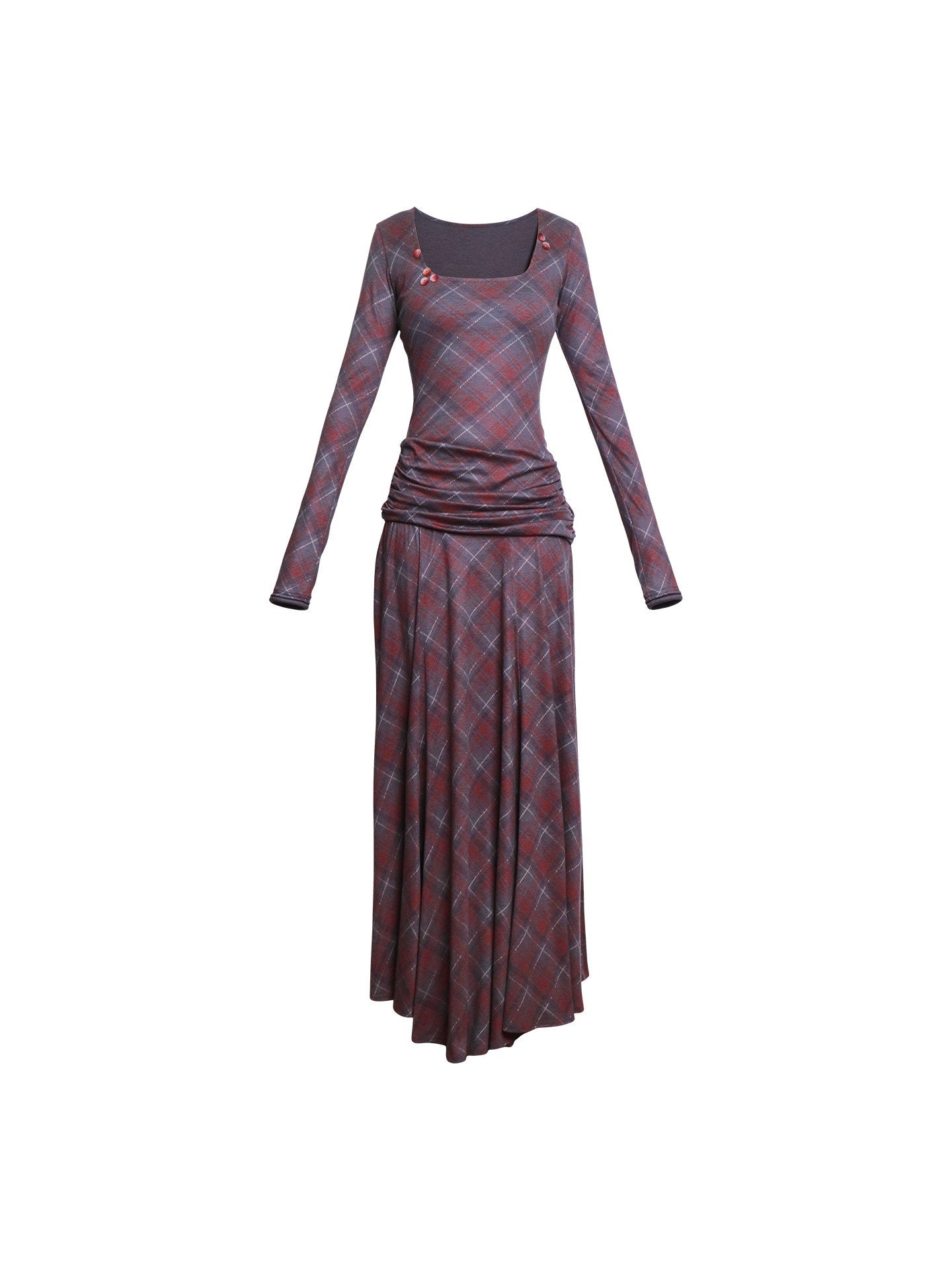 badtaste_Vintage_Plaid_Asymmetric_Slim_Square_Neck_Women's_Lyocell_Casual_Maxi_Dresses_972429712277_MISSTT