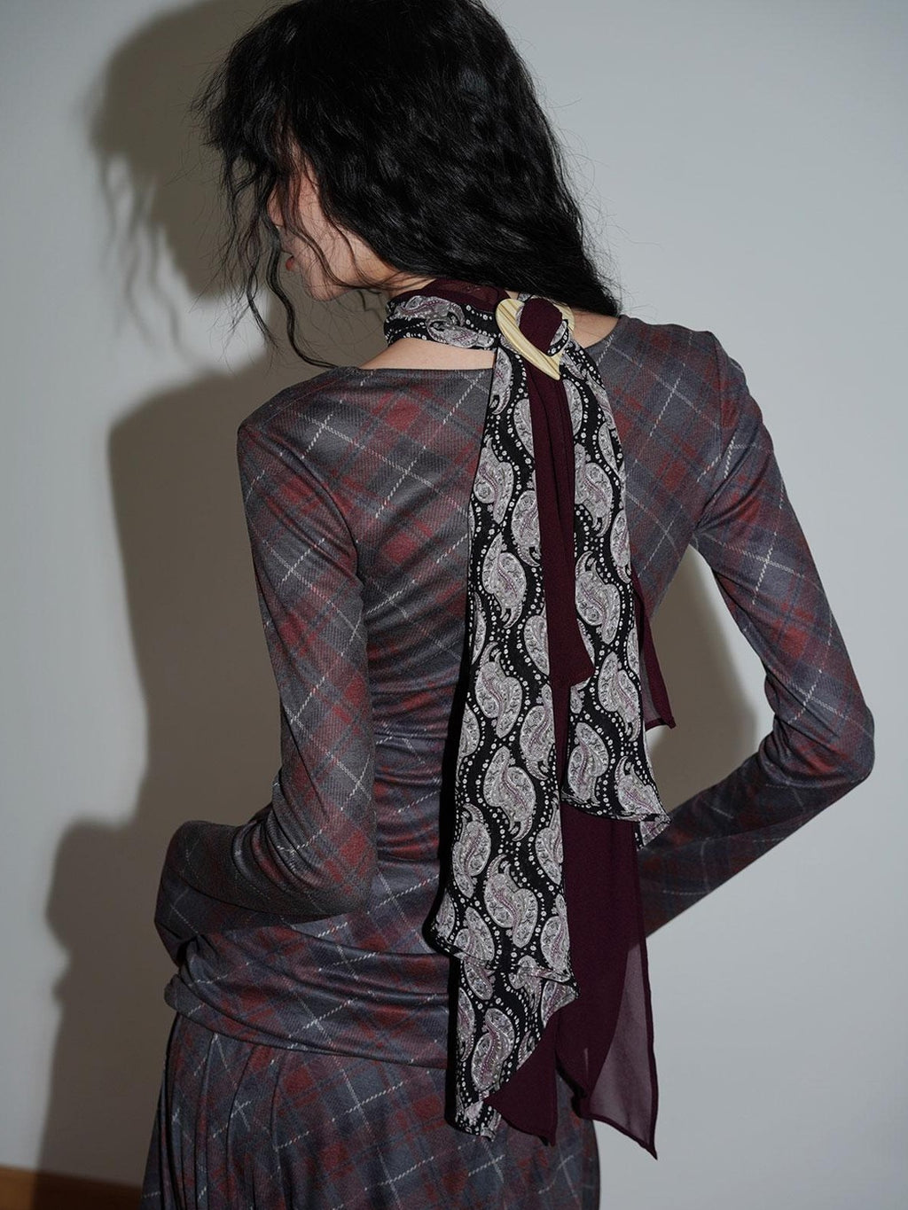 badtaste Vintage Plaid Asymmetric Slim Square Neck Women's Lyocell Casual Maxi Dresses