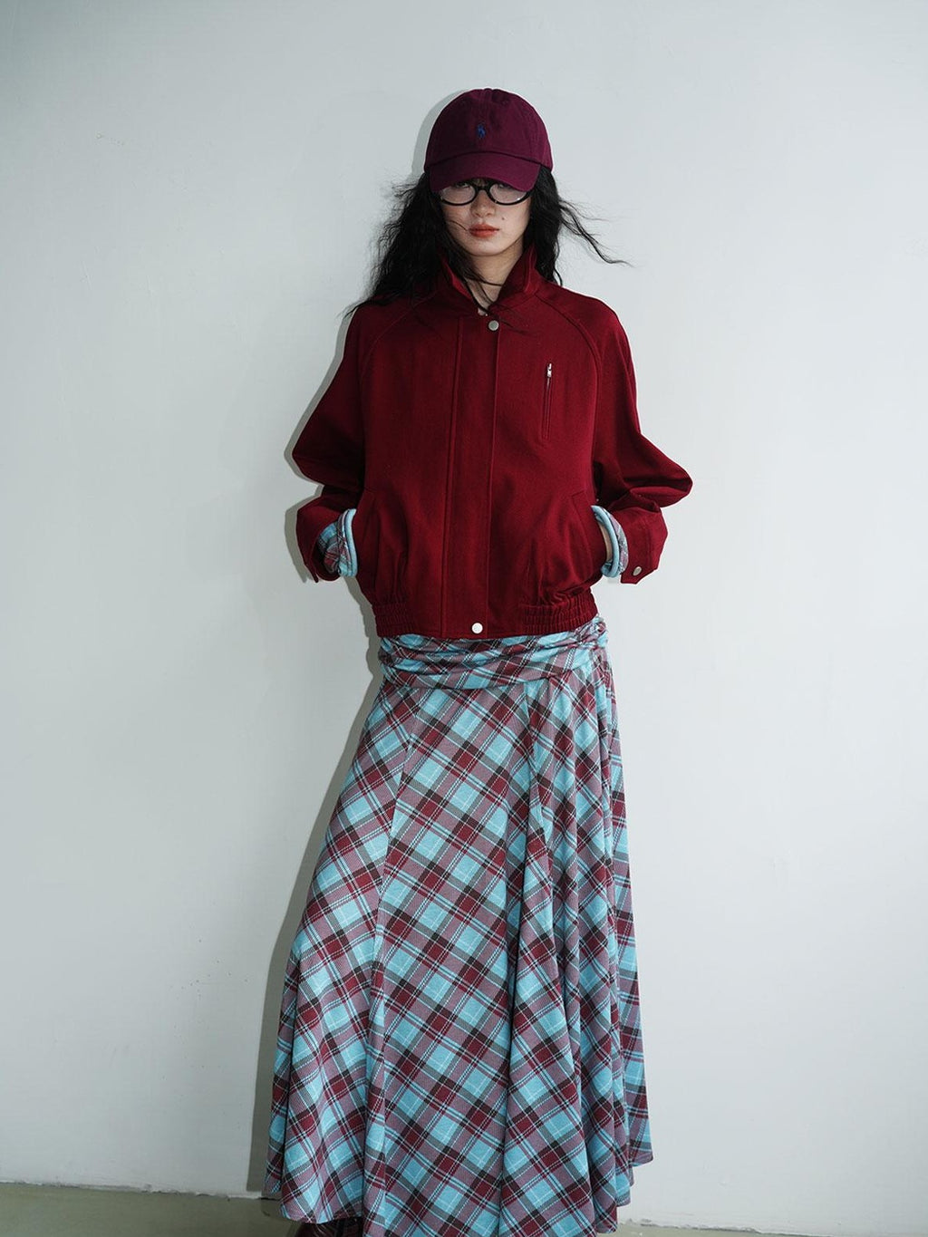 Vintage Plaid Asymmetric Slim Square Neck Women's Lyocell Casual Maxi Dresses