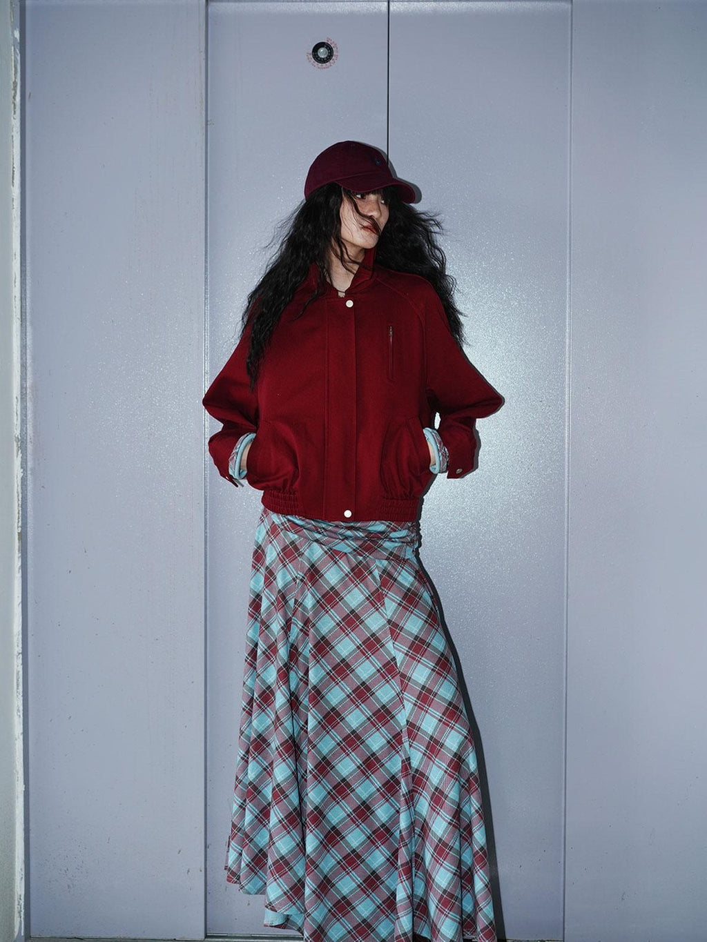 Vintage Plaid Asymmetric Slim Square Neck Women's Lyocell Casual Maxi Dresses