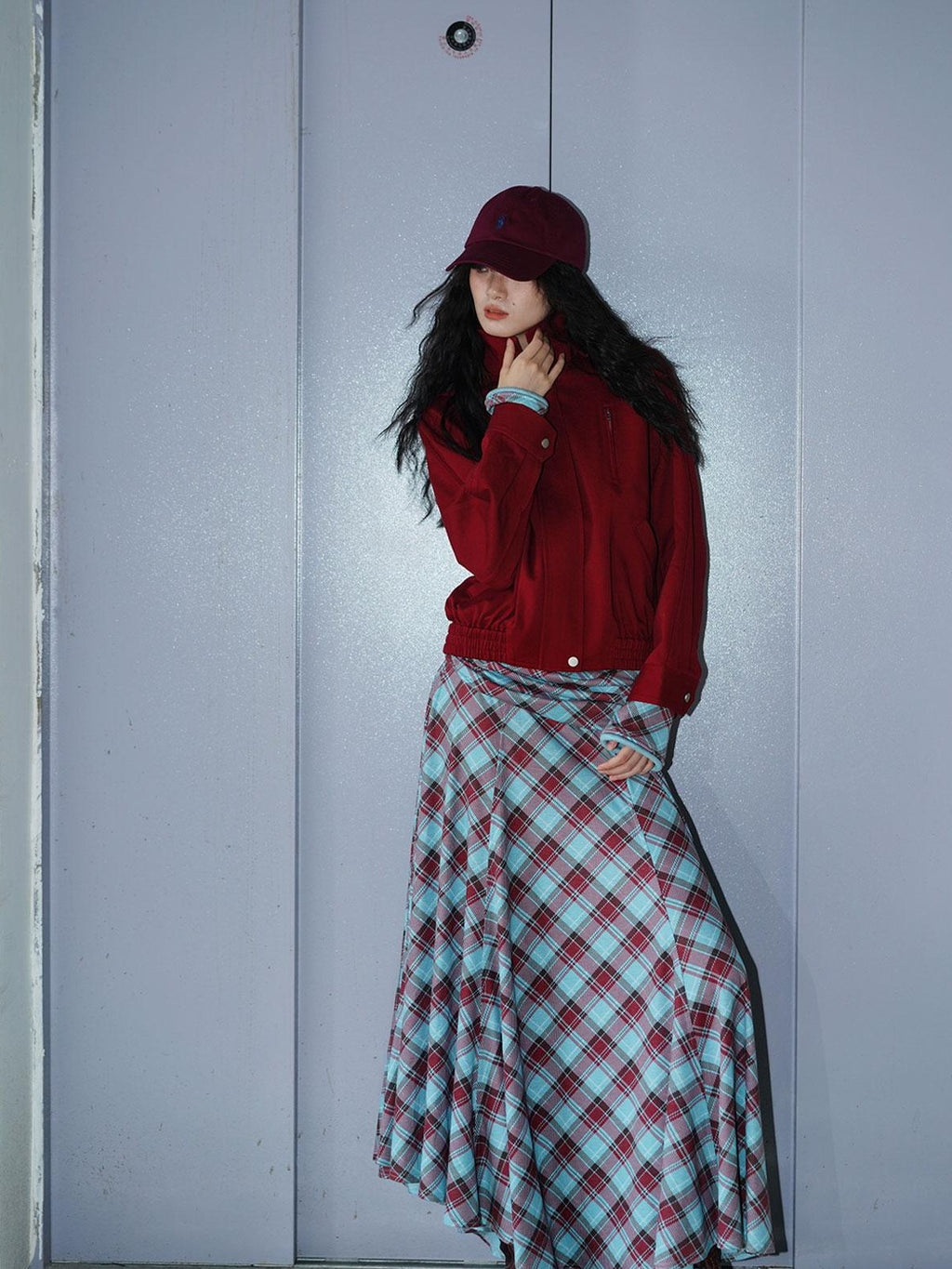 badtaste Vintage Plaid Asymmetric Slim Square Neck Women's Lyocell Casual Maxi Dresses
