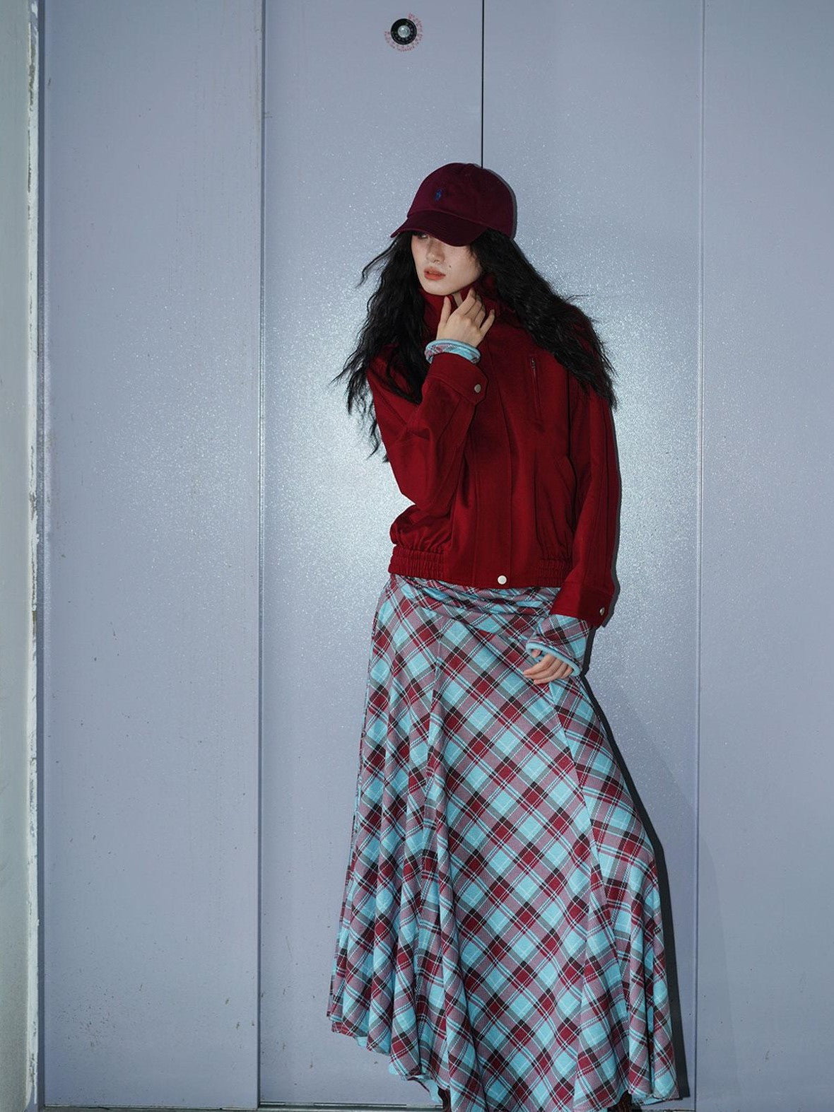 Vintage Plaid Asymmetric Slim Square Neck Women's Lyocell Casual Maxi Dresses