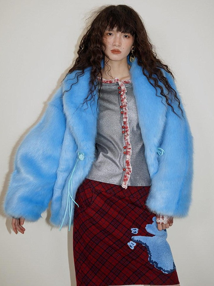 badtaste Vintage Plaid Highland Embroidered Women's Wool Tweed Midi Skirts