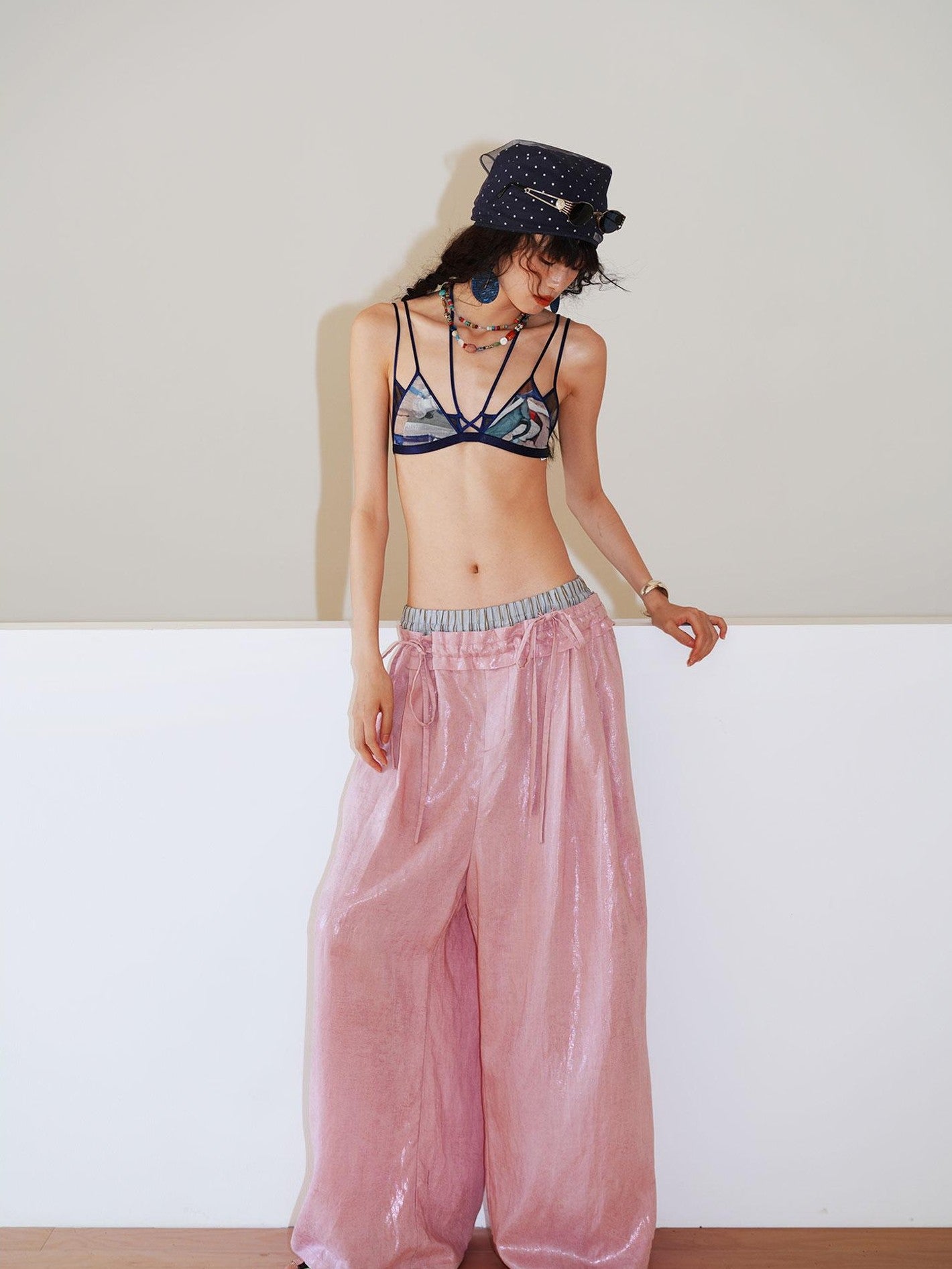badtaste Vintage Print Layered V-neck Bustier Women's Mesh Halter Bikinis
