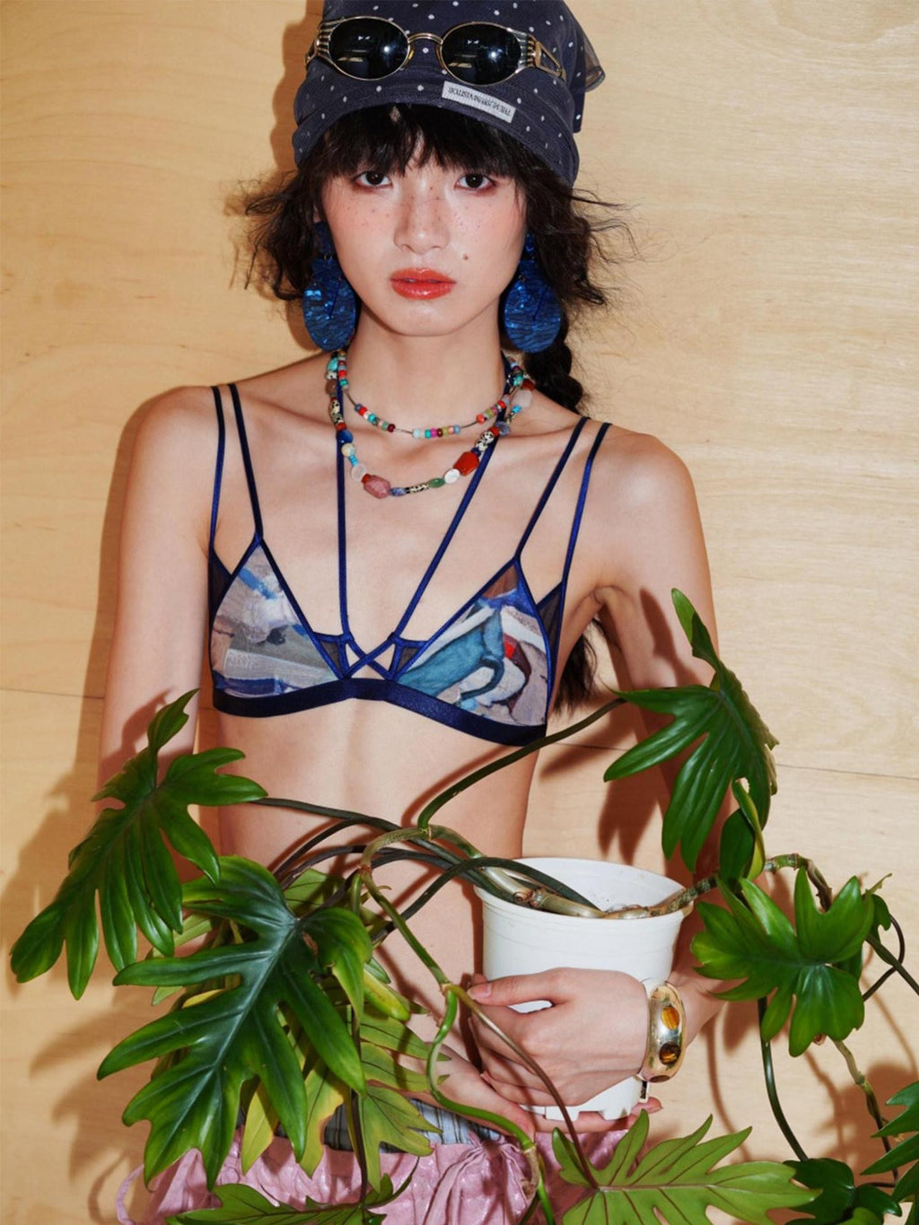 badtaste Vintage Print Layered V-neck Bustier Women's Mesh Halter Bikinis