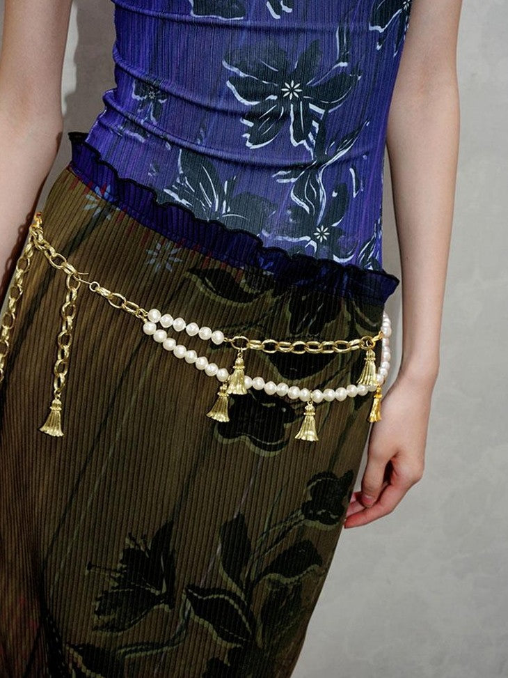 badtaste Vintage Print Pleated Open Back Women's Stretch Knit Casual Maxi Dresses