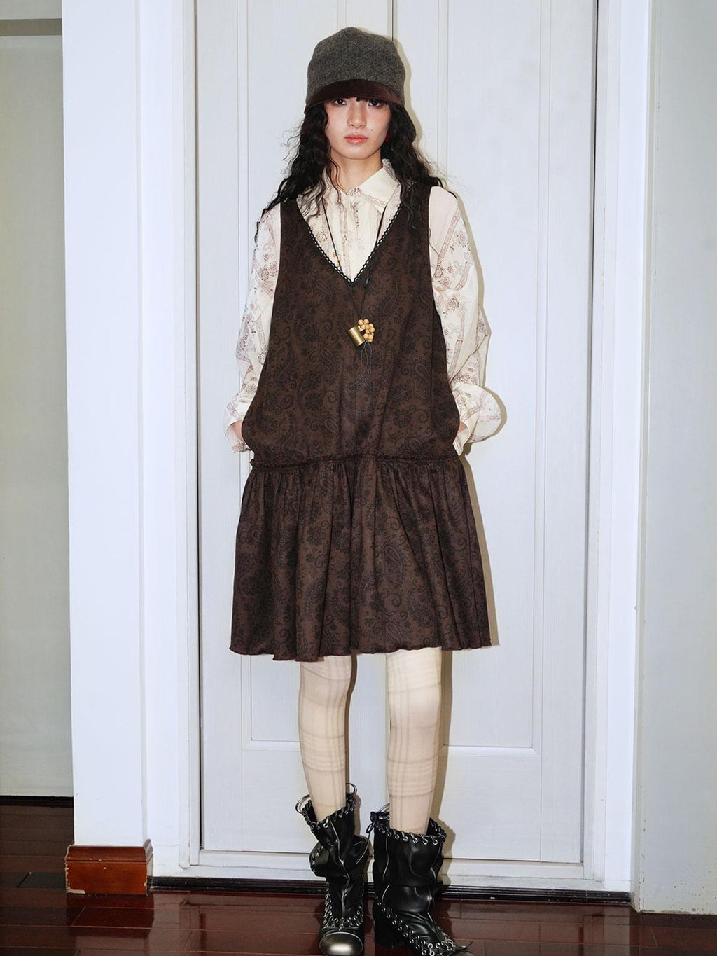 badtaste Vintage Printed Pleated Long Sleeve Semi Sheer Women's Oversized Shirts