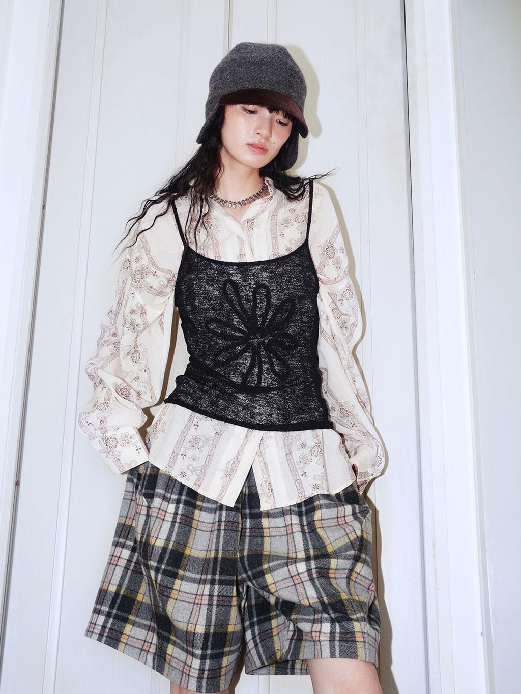badtaste Vintage Printed Pleated Long Sleeve Semi Sheer Women's Oversized Shirts