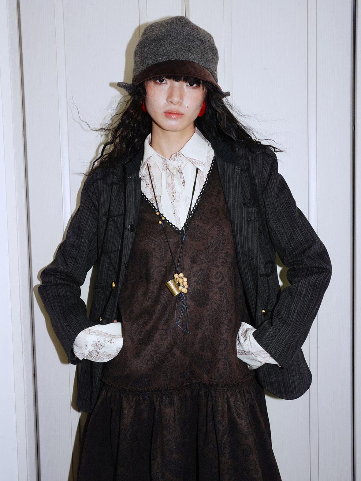 badtaste Vintage Printed Pleated Long Sleeve Semi Sheer Women's Oversized Shirts
