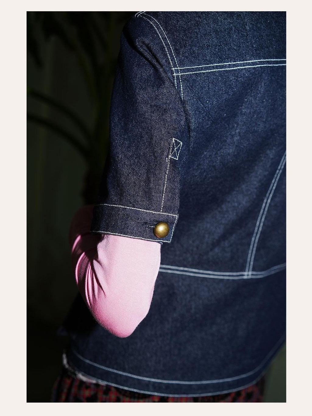 badtaste Vintage Stand Collar Panel Short Sleeve Slim Fit Women's Cotton Denim Jackets