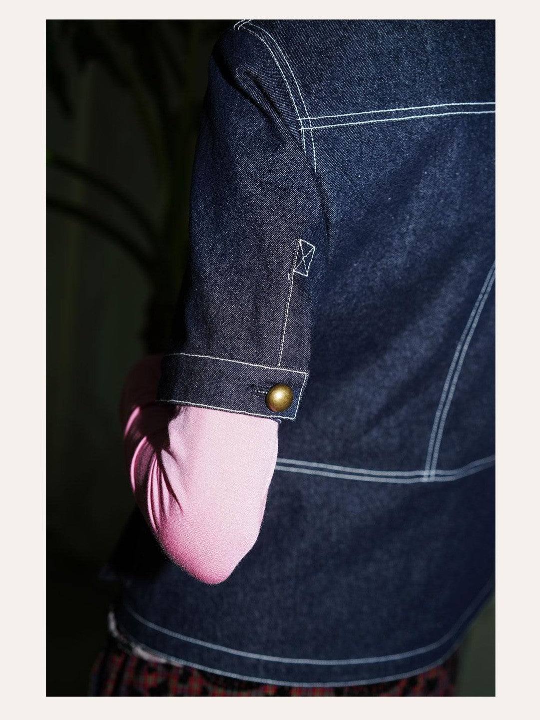 badtaste Vintage Stand Collar Panel Short Sleeve Slim Fit Women's Cotton Denim Jackets