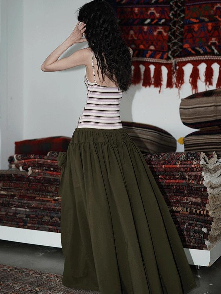 badtaste Vintage Striped Patchwork Faux Two Piece Women's Other Fabric Slip Maxi Dresses