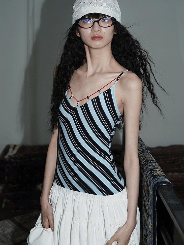 badtaste Vintage Striped Patchwork Faux Two Piece Women's Other Fabric Slip Maxi Dresses