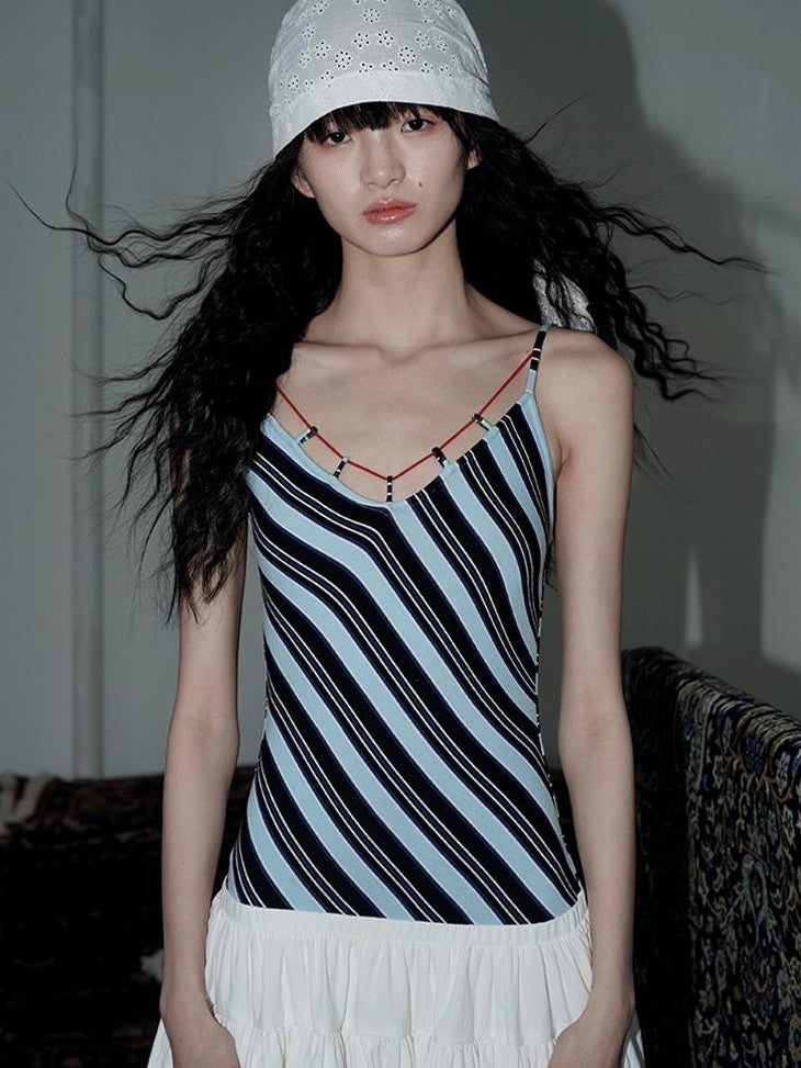 badtaste Vintage Striped Patchwork Faux Two Piece Women's Other Fabric Slip Maxi Dresses