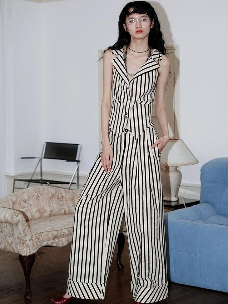 badtaste Vintage Striped V-neck Backless Cropped Slim Women's Cotton Vests