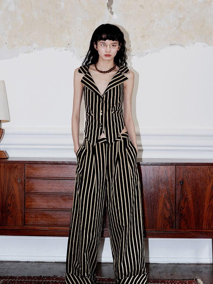 badtaste Vintage Striped V-neck Backless Cropped Slim Women's Cotton Vests