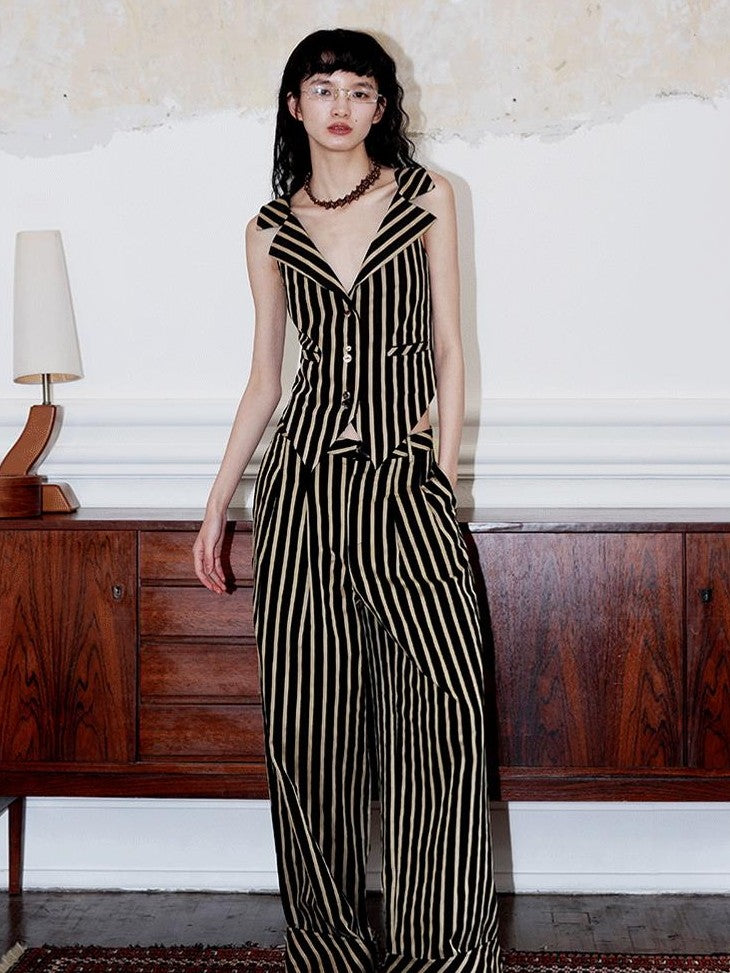 badtaste Vintage Striped V-neck Backless Cropped Slim Women's Cotton Vests
