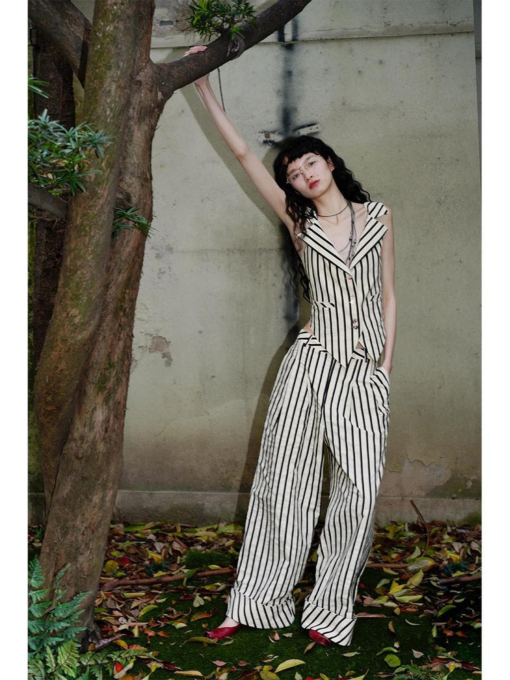 badtaste Vintage Striped V-neck Backless Cropped Slim Women's Cotton Vests