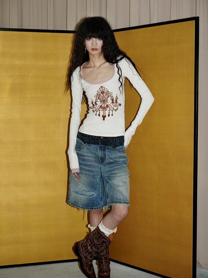 badtaste Vintage Washed Distressed Patchwork Low Waist Women's Denim Bermuda Shorts