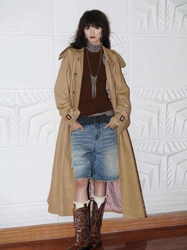 badtaste Vintage Washed Distressed Patchwork Low Waist Women's Denim Bermuda Shorts