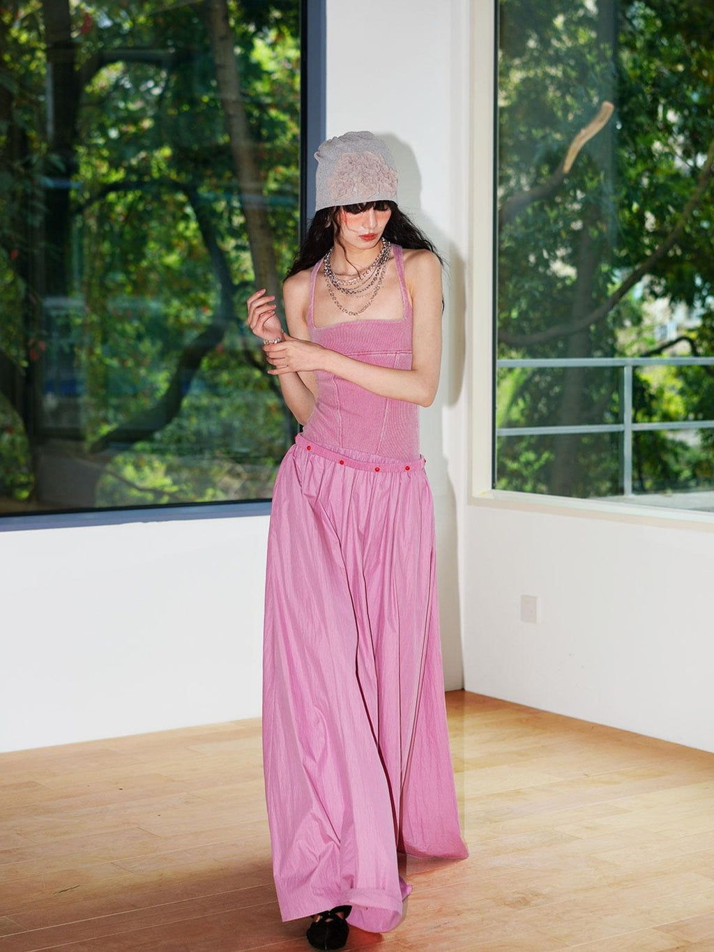 badtaste Vintage Washed Square Neck Patchwork Cotton Women's Flared Slip Maxi Dresses