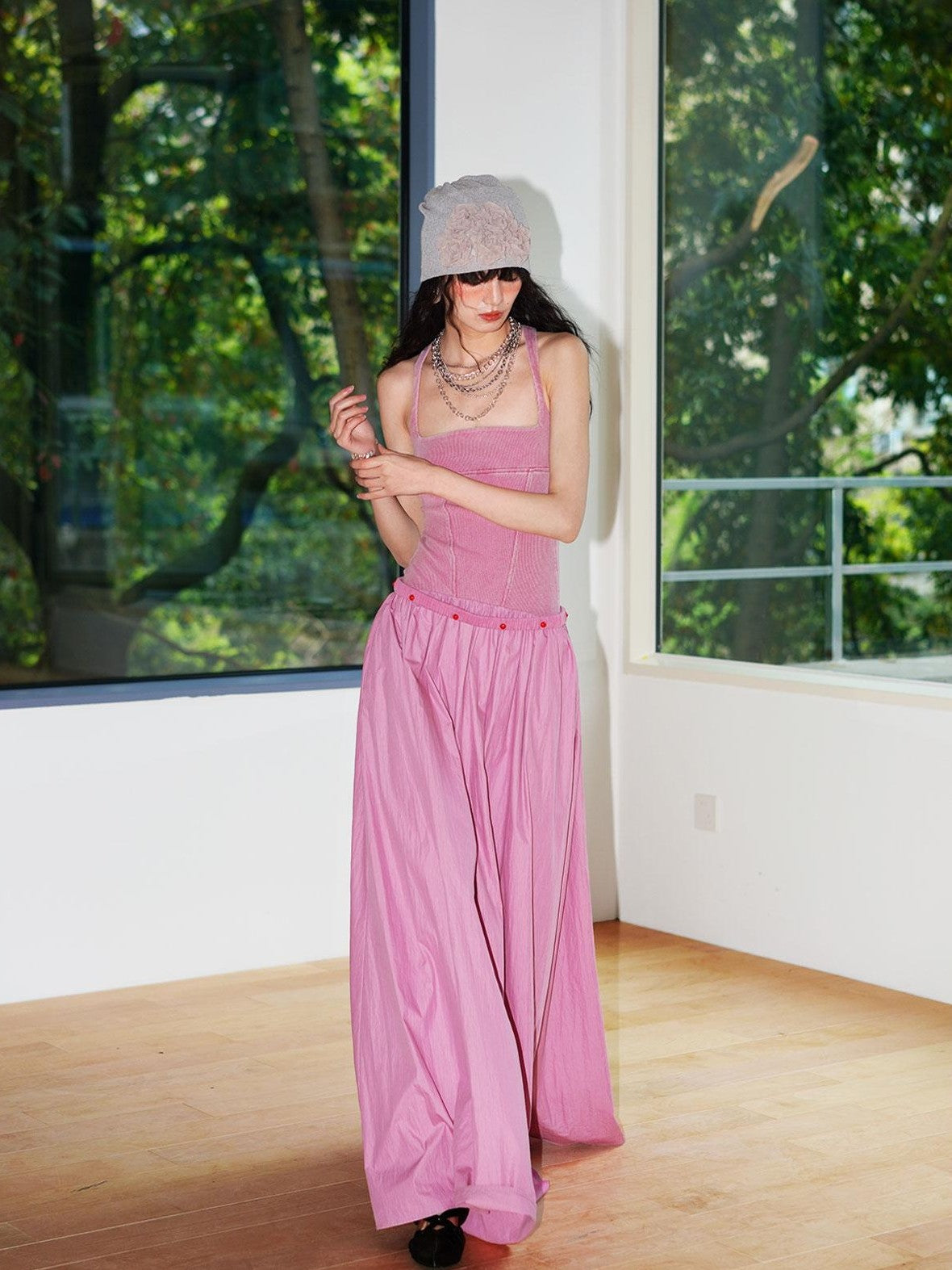 badtaste Vintage Washed Square Neck Patchwork Cotton Women's Flared Slip Maxi Dresses