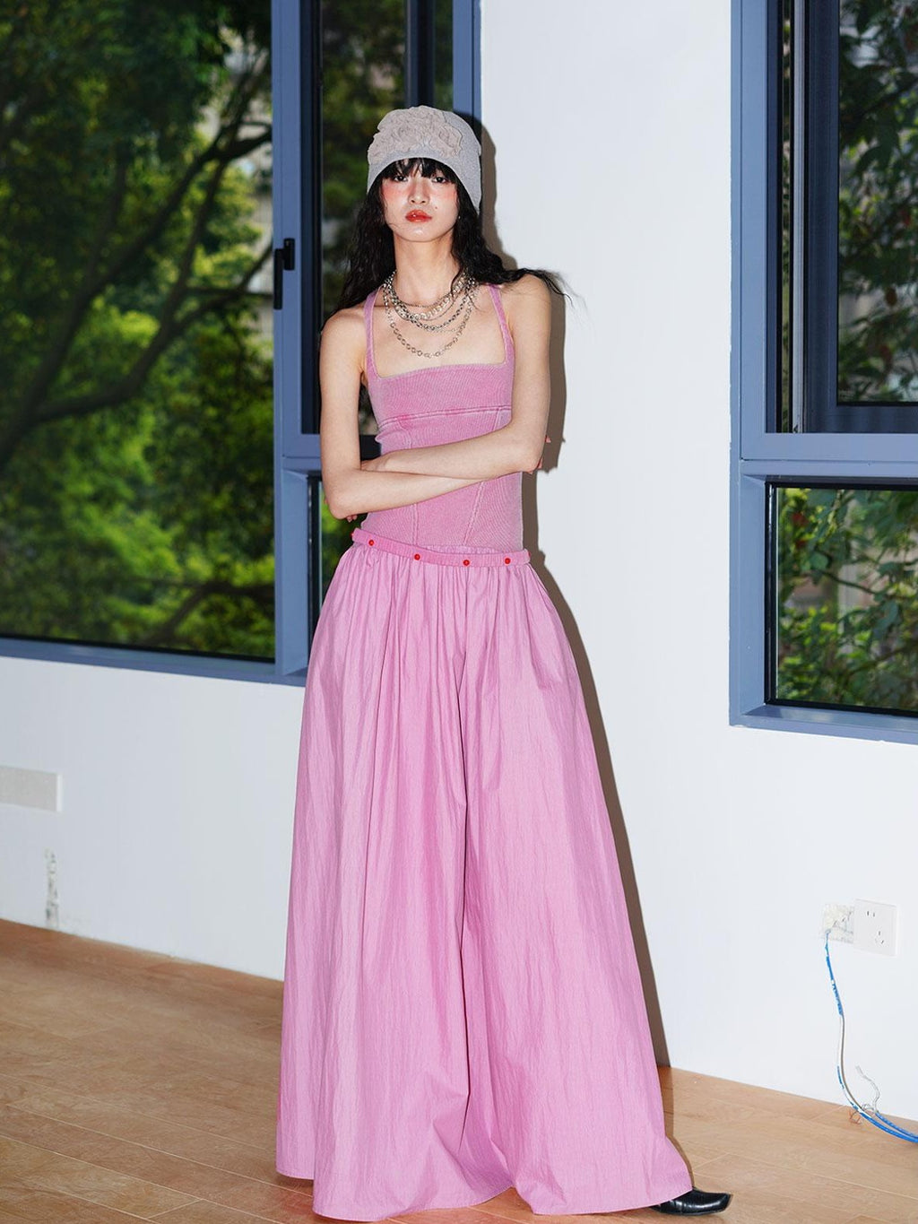 badtaste Vintage Washed Square Neck Patchwork Cotton Women's Flared Slip Maxi Dresses