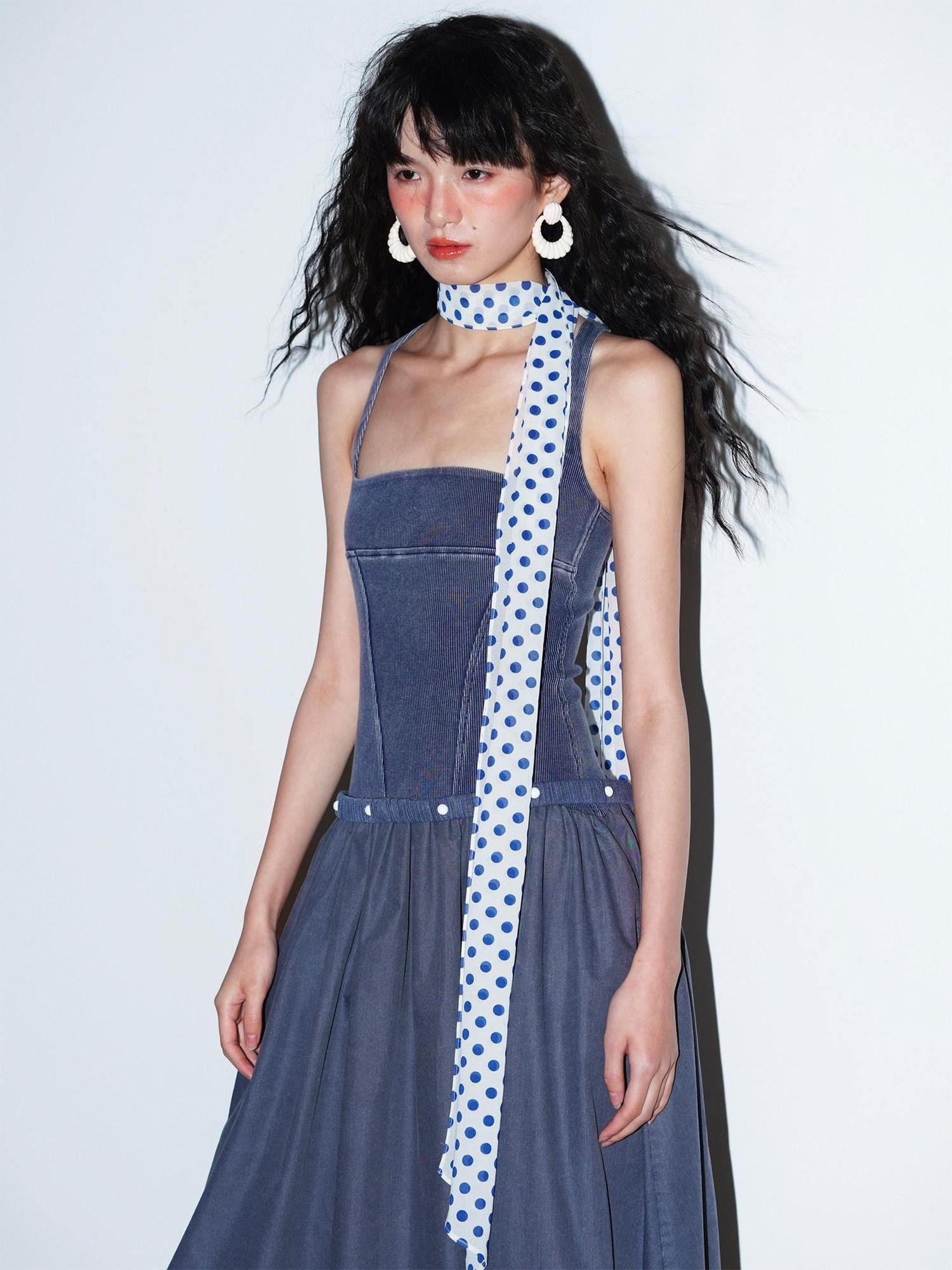 badtaste Vintage Washed Square Neck Patchwork Cotton Women's Flared Slip Maxi Dresses