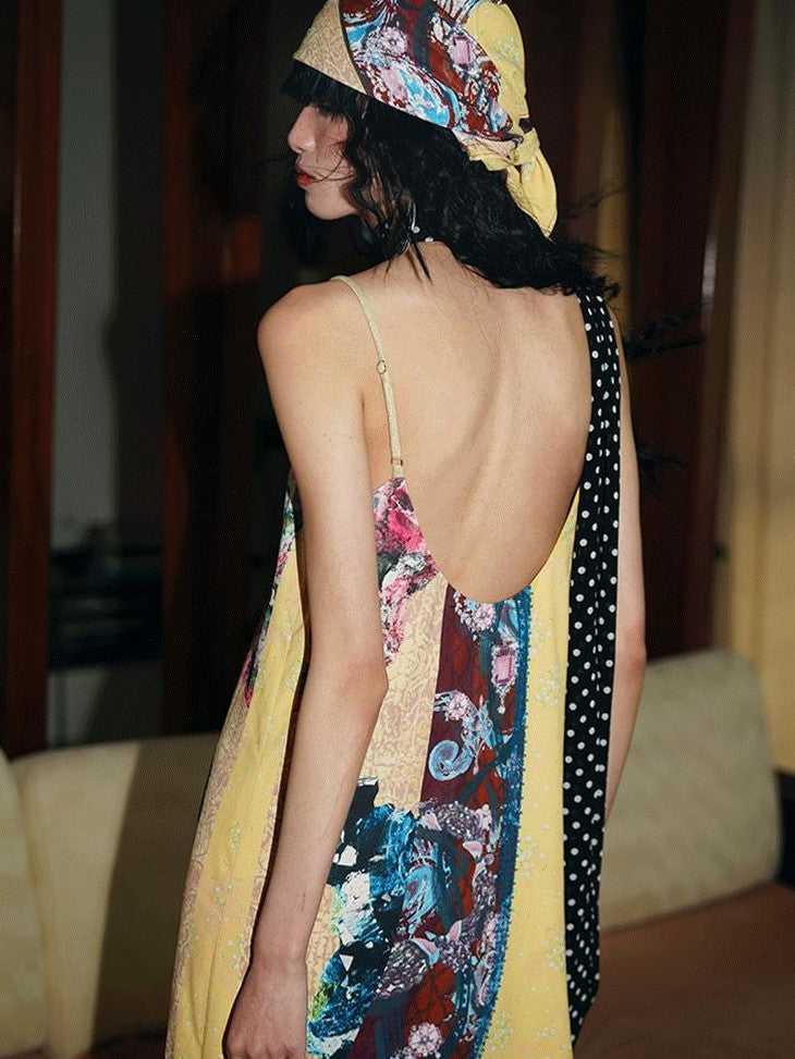 badtaste Vintage Western Boho Print Patchwork Lace Women's Slip Maxi Dresses