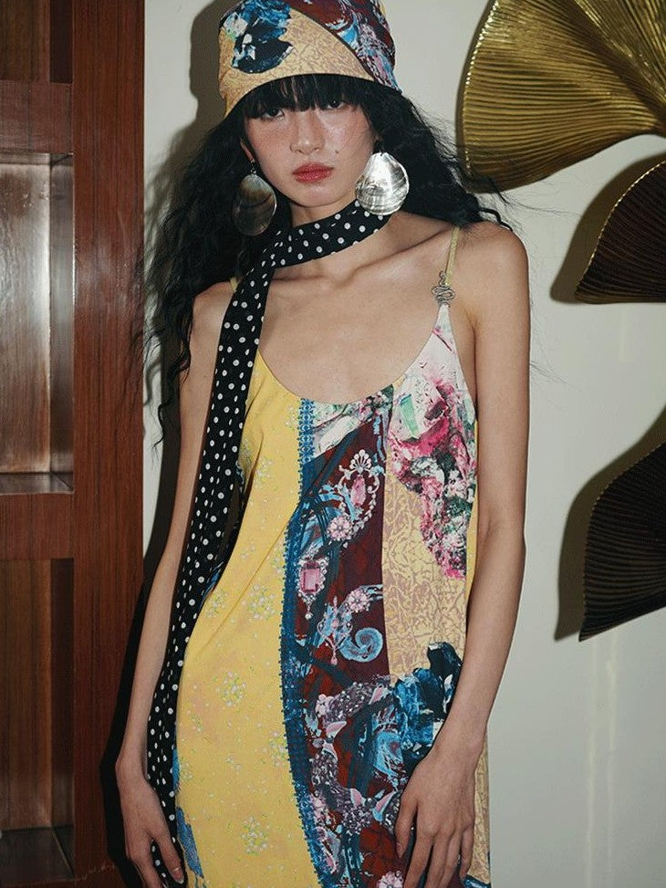 badtaste Vintage Western Boho Print Patchwork Lace Women's Slip Maxi Dresses