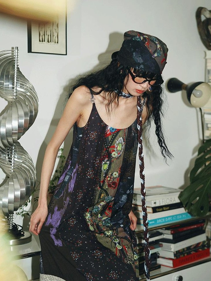 badtaste Vintage Western Boho Print Patchwork Lace Women's Slip Maxi Dresses