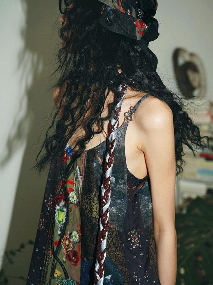 badtaste Vintage Western Boho Print Patchwork Lace Women's Slip Maxi Dresses
