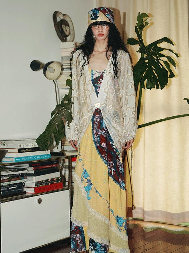 badtaste Vintage Western Boho Print Patchwork Lace Women's Slip Maxi Dresses