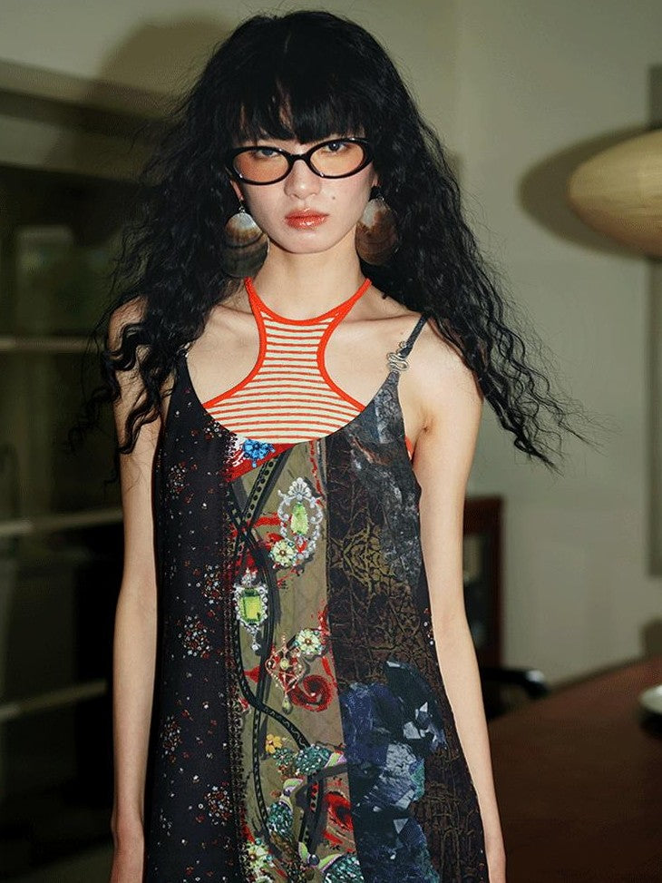 badtaste Vintage Western Boho Print Patchwork Lace Women's Slip Maxi Dresses