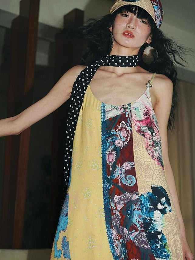 badtaste Vintage Western Boho Print Patchwork Lace Women's Slip Maxi Dresses