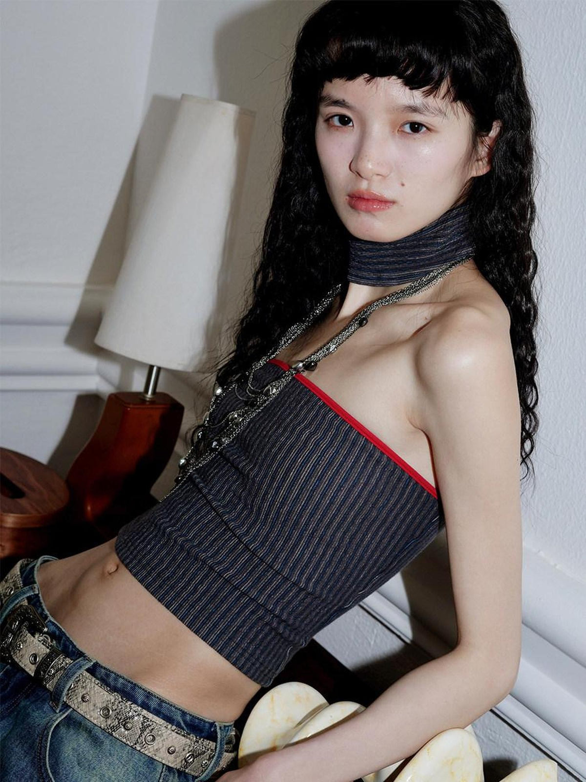 badtaste Vintage Western Colorblock Stripe Crop Backless Women's Cotton Tube Tops