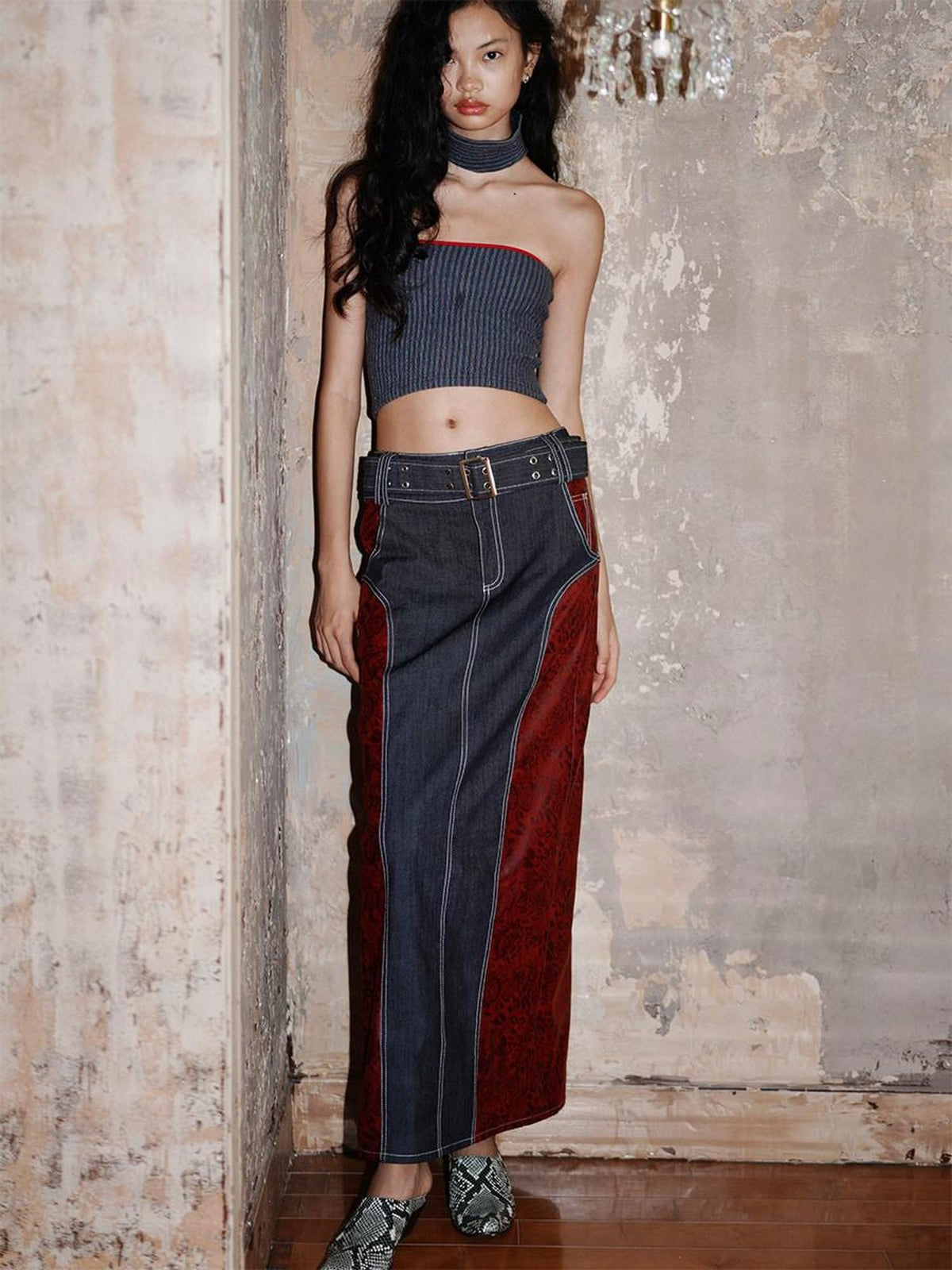 badtaste Vintage Western Colorblock Striped Two Piece Women's Cotton Tube Tops