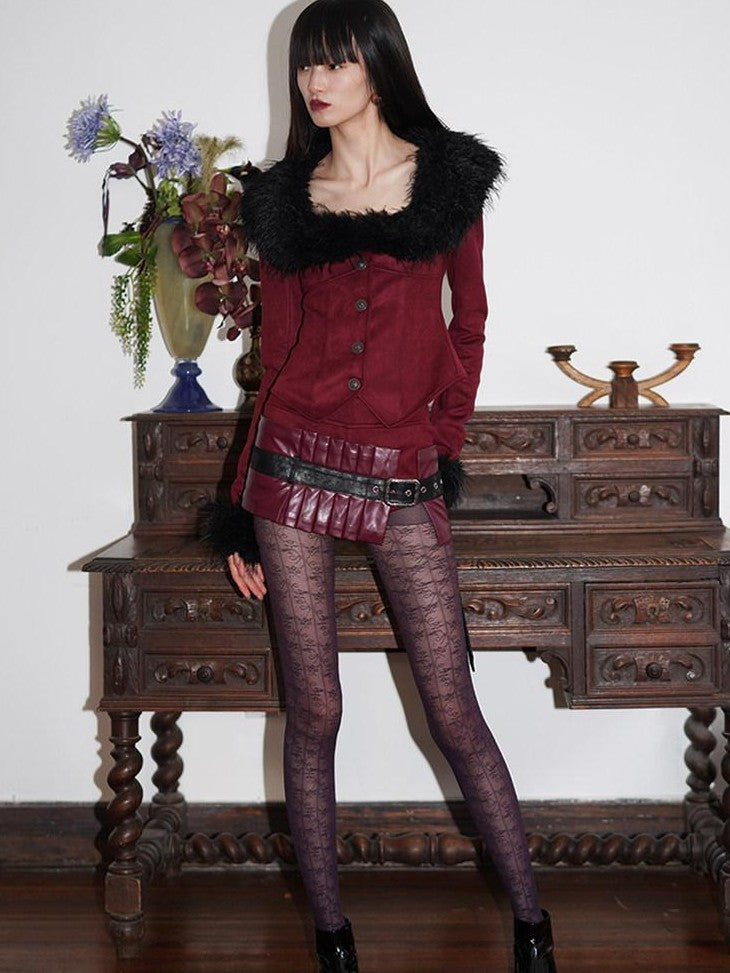 badtaste Vintage Western Embroidered Decorative Skirt Hem Women's Suede Velvet Hot Pants