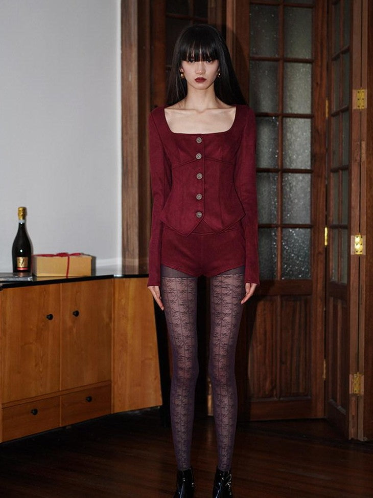 badtaste Vintage Western Embroidered Decorative Skirt Hem Women's Suede Velvet Hot Pants
