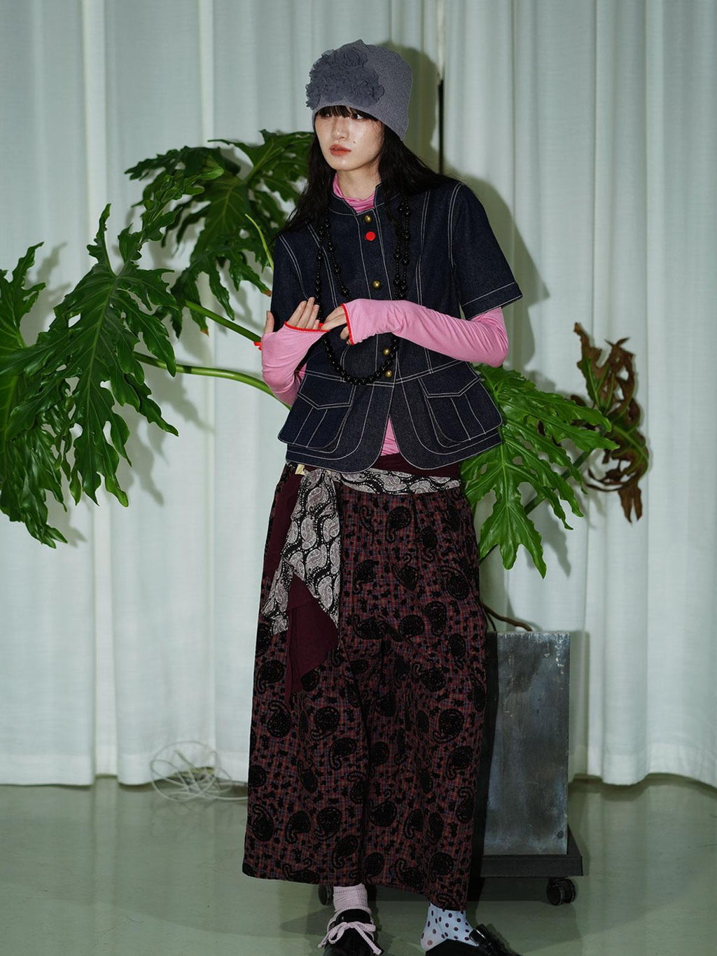 badtaste Vintage Western Oversized Paisley Flocked Jacquard Women's Wide-leg Pants