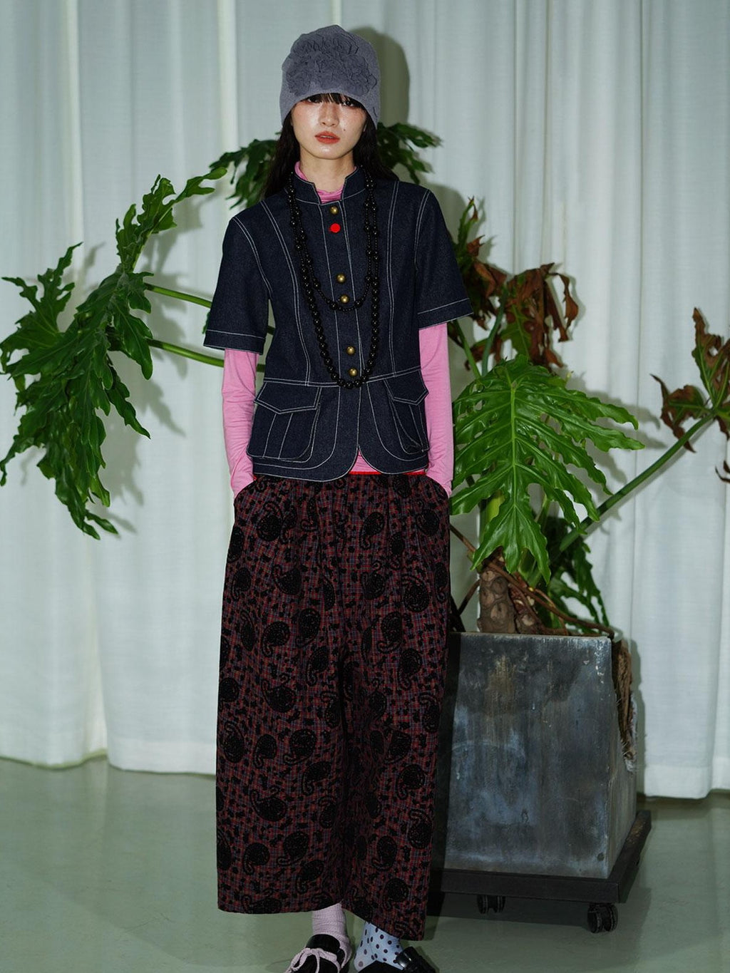 badtaste Vintage Western Oversized Paisley Flocked Jacquard Women's Wide-leg Pants