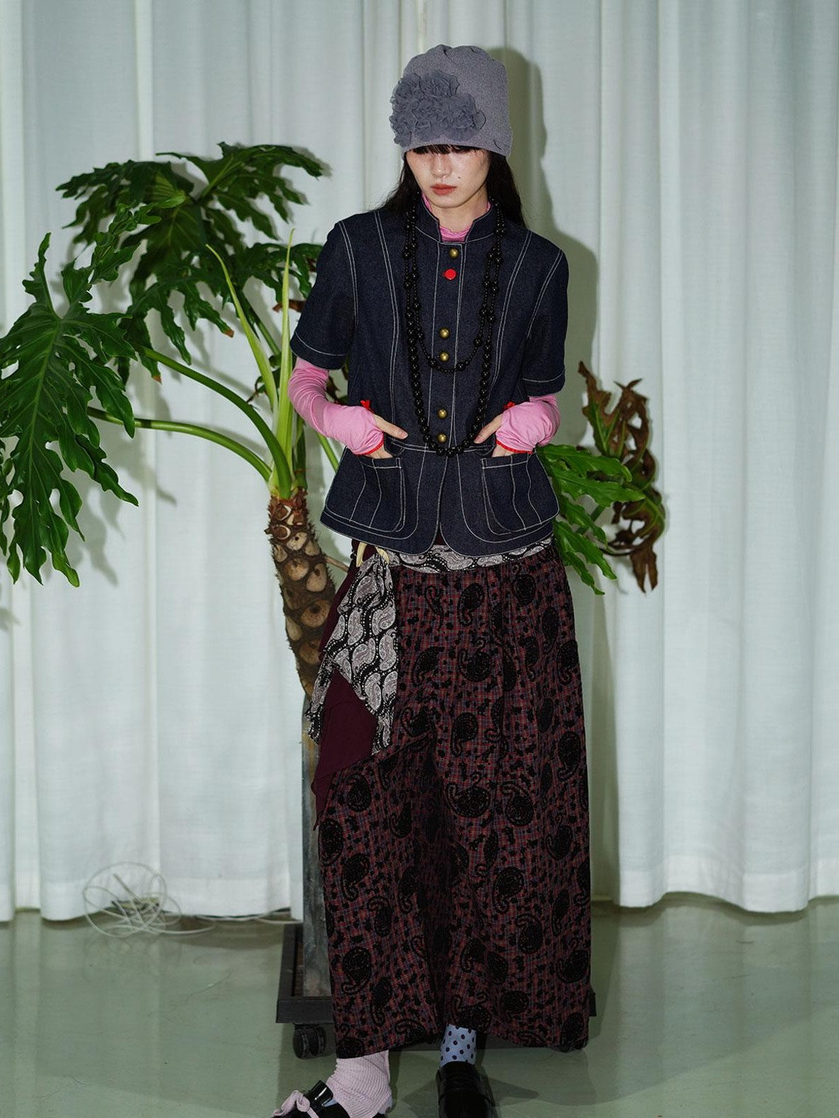 badtaste Vintage Western Oversized Paisley Flocked Jacquard Women's Wide-leg Pants